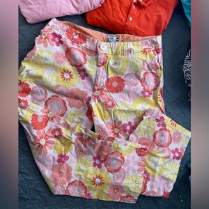 ISO’s Womens Cropped Pants sz12 Retro Floral Design pink orange and yellow